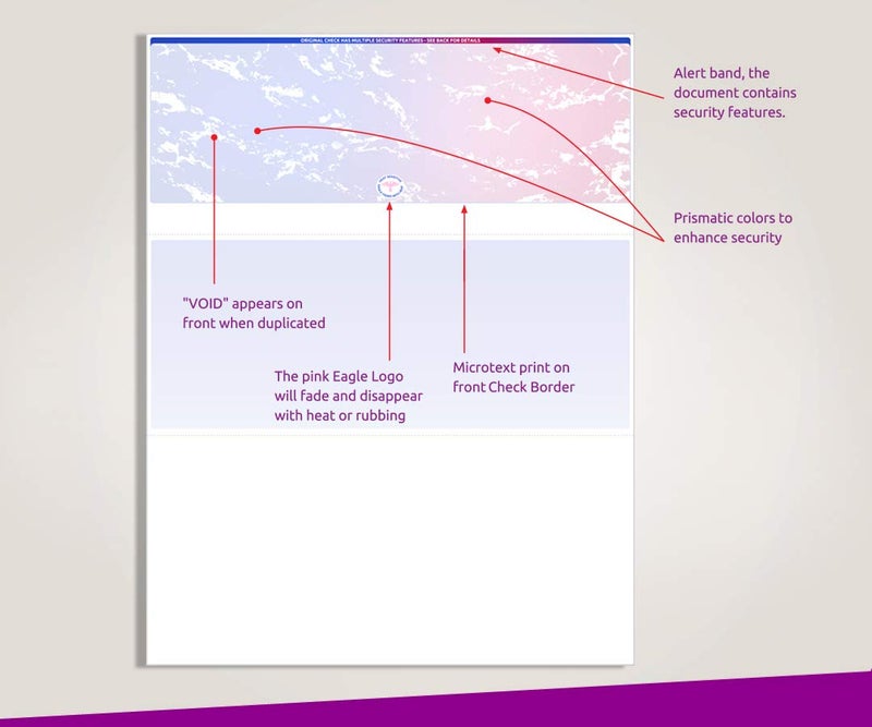 NextDayLabels - Blank Laser/Ink Jet Prismatic Red/Blue Laser Check Stock - Check On The Top, for Versacheck, Quick-Books, and Other Check Writing Software (250 Per Pack) - Image 2